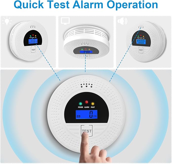 Smoke Alarm and CO Detector with LCD, Smoke Carbon Monoxide Detector with Loud 85dB, Battery Operated, Easy Setup