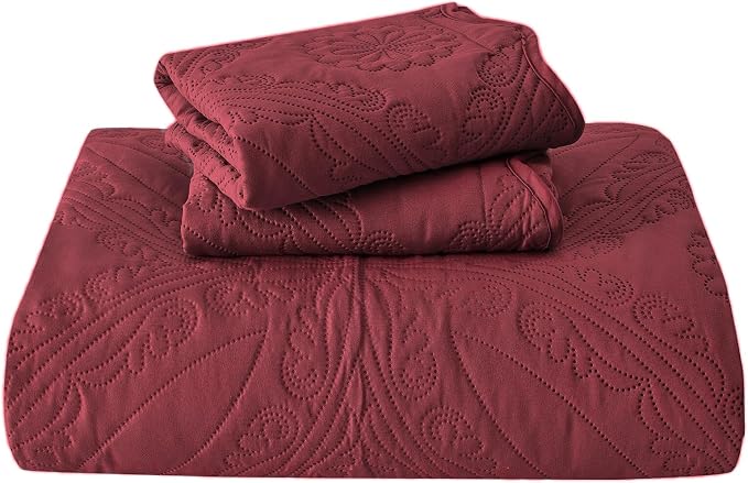 Kingnex Oversized King Bedspreads 128x120 Ultrasonic Quilted Burgundy | Extra - Image 8