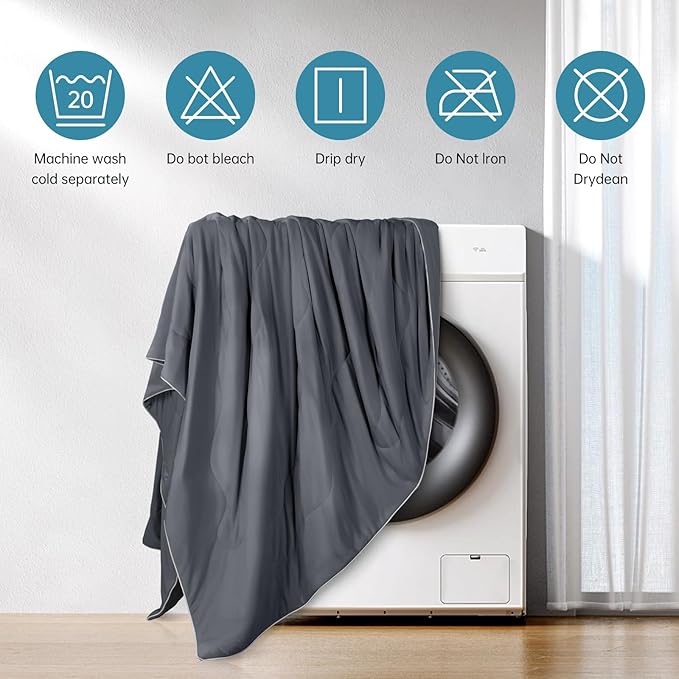 EASELAND Cooling Comforter King, Cold Touch Fabric Absorbs Body Heat, Double-Sided Cool Design Soft Fluffy Cooling Blanket for Night Sweats Hot Sleeper (Dark Gray, King(108"x90"))
