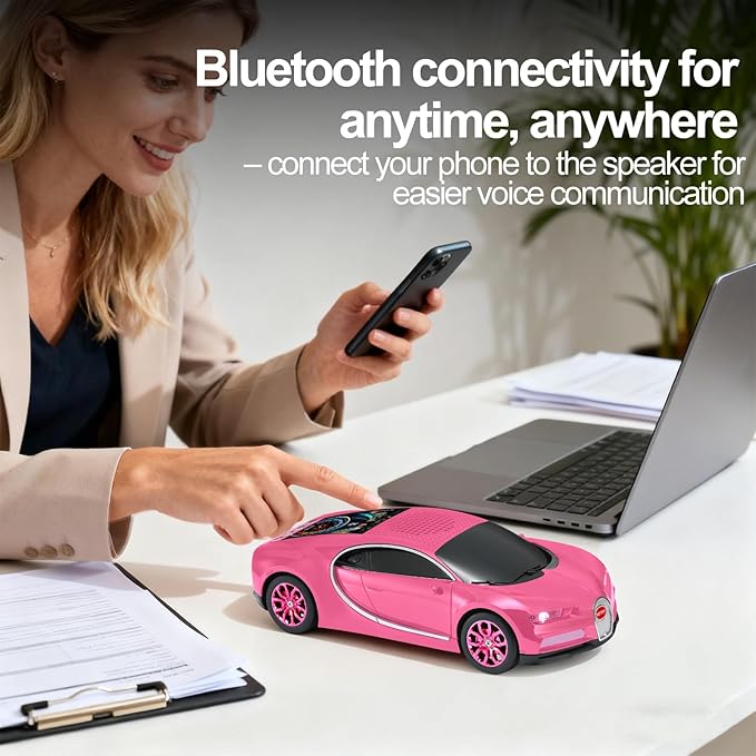 WSTER Luxury Sports Car Model Bluetooth Speaker with HD Sound, TWS Stereo Pairing, Display Screen, Built-in Microphone, Unique Bluetooth Car Speaker for Home, Party, Outdoor & Beach (Pink)