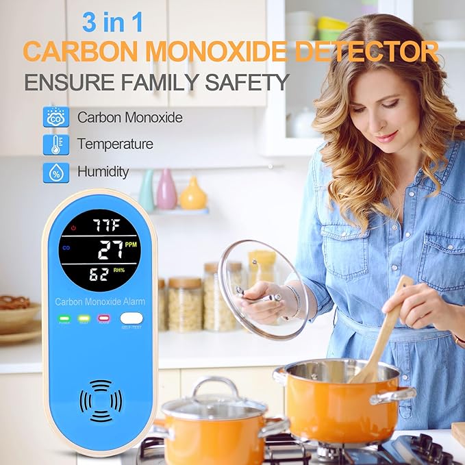 Vzmcov Plug-in Carbon Monoxide Detector with Real-Time CO Display & Temperature/Humidity Monitor, Plug-in CO Alarm for Home, RV, Apartment, Indoor Air Safety 3-Pack
