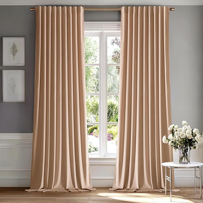 MIULEE Blush Beige Velvet Pinch Pleat Blackout Curtains W52 X L96 Inches | 2 - Image 2