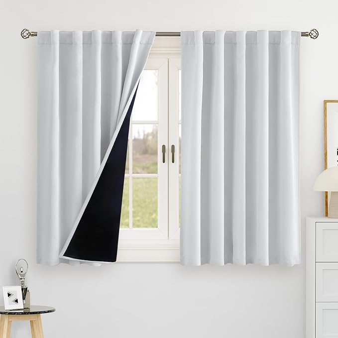 BGment Greyish White 100% Blackout 48 Inch Curtains by BGment