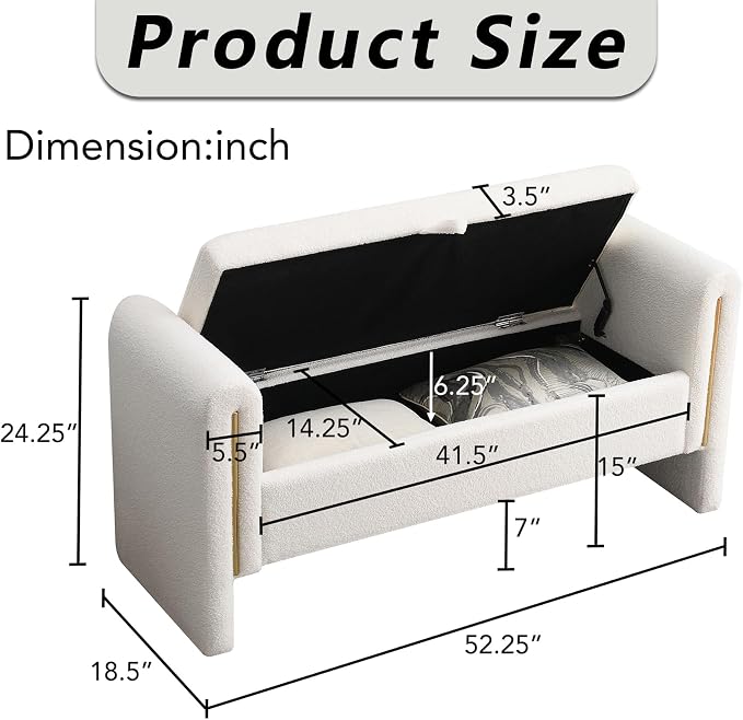 HRVEOCEI Upholstered Storage Bench - Image 2