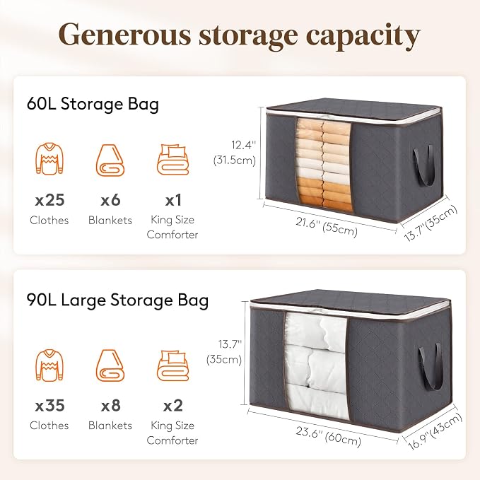Lifewit 90L Large Storage Bags, 6 Pack Closet Organizers and Storage, Clothes - Image 3