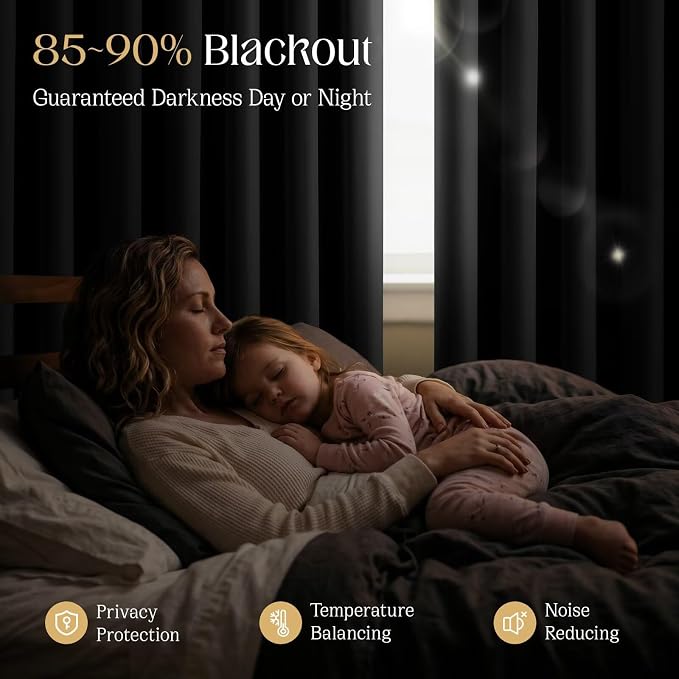 CUCRAF Black Blackout Curtains 90 inch Length 2 Panels Set, Rod Pocket Room - Image 7