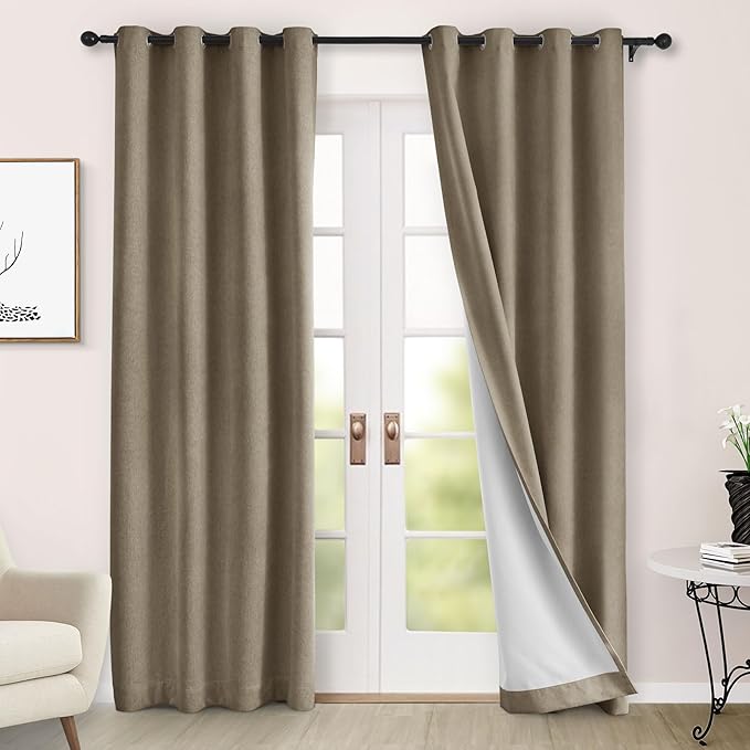 Macochico 52" Wx108 L 100% Blackout Curtains Extra Long Thermal Insulated Chenille Curtains for Living Room Bedroom Auditorium Home Theater Palm Grommet Curtains with Tieback Classic 1 Panel