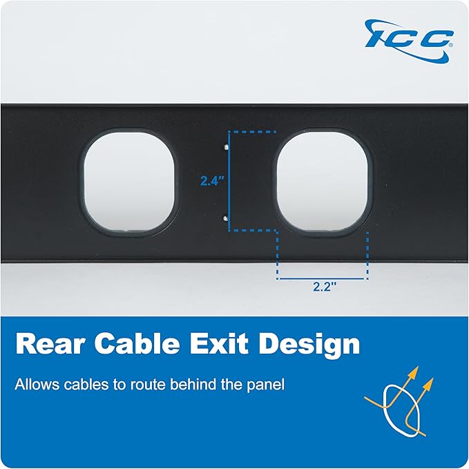 ICC 2U Finger Duct Cable Manager Panel with Cover, Plastic with Metal Back Frame, 3" Depth, Horizontal Cable Management, Rackmount for 19” Network Racks, Black, Single Pack