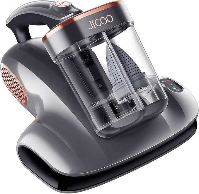 JIGOO Mattress Vacuum Cleaner with UV-C Light, Bed Vacuum Cleaner with Dust Sensor, Ultrasonic and High Heating, Deep Cleaning Bed Vacuum for Sofa Bed Fabric Surface (Gray)