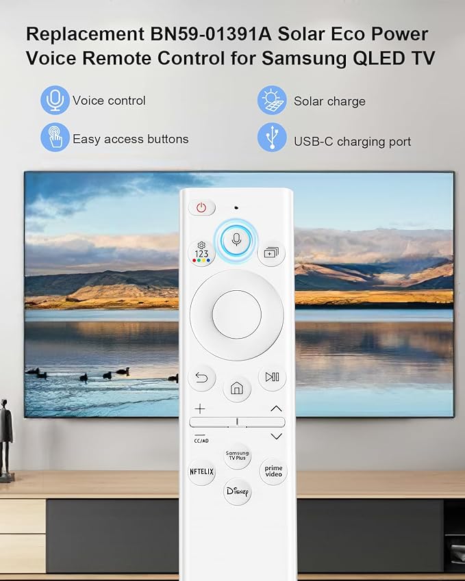 BN59-01391A Solar Voice Remote for Samsung Frame TV Remote Replacement with Voice Search, Apps and Solar Charging for Samsung 2021-2025 Neo LED Smart 4K Ultra HD TV, 4 Shortcut Buttons