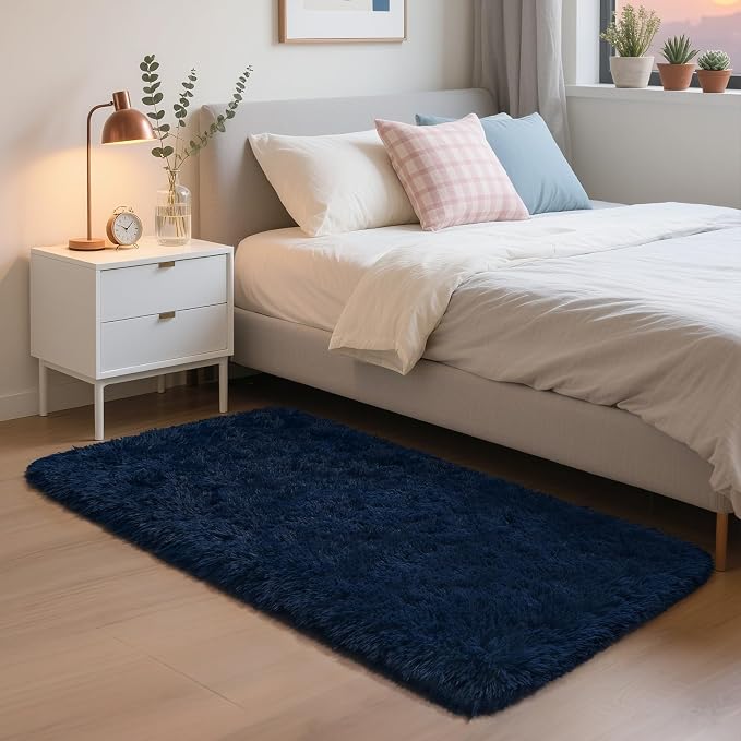 HOMORE Runner Rug 2x4 Navy Blue Fluffy Rug Runner - Image 4