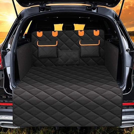 4-in-1 SUV Cargo Liner for Dogs, Non-Slip Water Resistant Pet Trunk Mat with Side Flaps Protector & Back Seat Organizer, Dog Backseat Cover for SUVs Vans（54" W x 88" L）