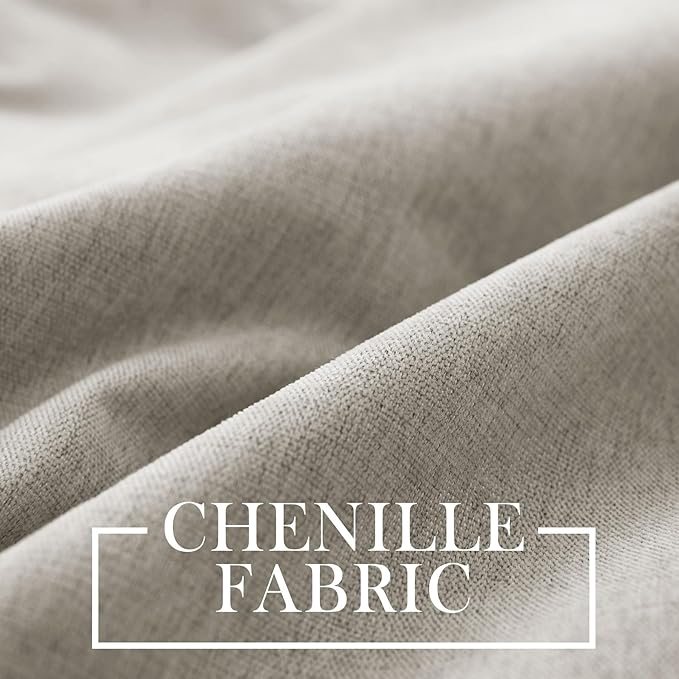 Macochico 100% Blackout Chenille Curtains Thermal Insulated Noise Reducing Velvet Draperies for Living Room Bedroom Hotel Beige Blackout Curtains Grommet Top with Tieback 84" Wx84 L 1 Panel