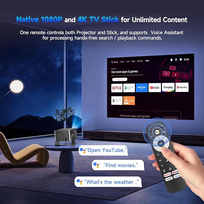 Magcubic Smart Projector 4K Support, Portable Projector with Wifi and Bluetooth, TV Stick Built-in, Auto Focus & Obstacle Avoidance, 650 ANSI, Voice Control, Home Theater Movie Proyector Outdoor