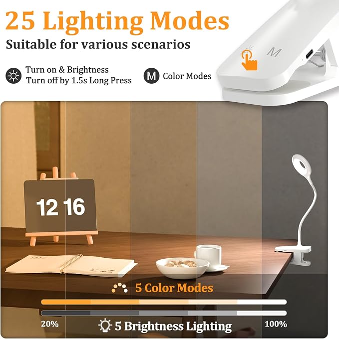 Rechargeable Clamp Light, LED Bed Reading Lamp - Image 6