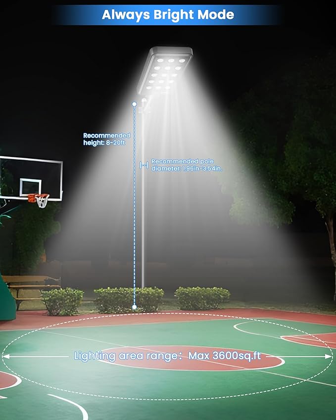 Gefolly G-15000W Solar Street Light Outdoor, Wide Angle Commercial Parking Lot Light Dusk to Dawn 6500K IP67 Flood Security with Motion Sensor Lamp for Yard, Basketball Court