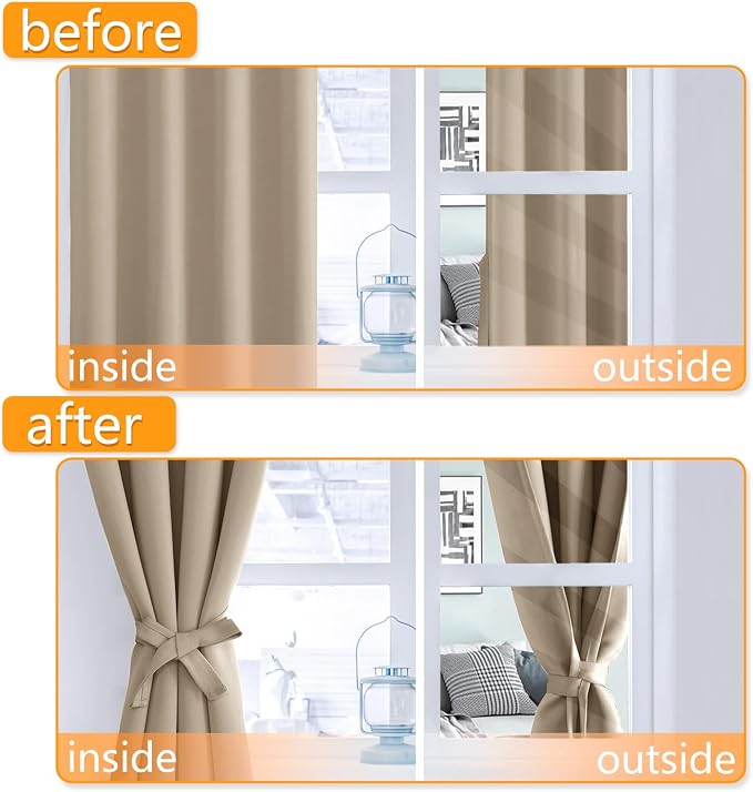 Blackout Curtains for Bedroom, 42 x 84 Inches Long, Taupe 2 Panels | Thermal - Image 4