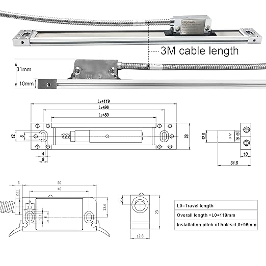 Baykunl 12" x 30" x 16" 3 Axis DRO Digital Readout for Mill DRO Magnetic Scale Encoder Milling Machine 320mm+770mm+420mm Tool IP67 Sealing Protection