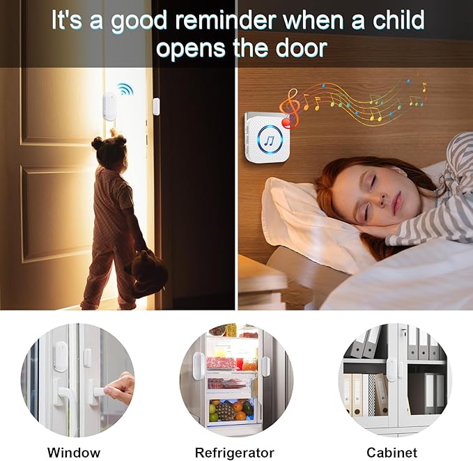 SanJie Door Sensor Chime for Door Opens， Door Entry Chime for Business/Home/Office/Store,500 FT Range,26 Chimes 5 Adjustable Volume Door Ringer Alert 3 Sensors + 1 Receivers