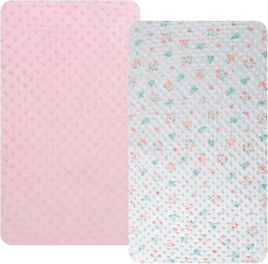 Dot Bassinet Sheet Set 2 Pack Stretch Fitted Bedside Sleeper Bassinet Sheets Sheets,Ultra Soft, for Baby Girls and Boys Pink, Floral