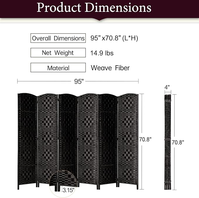 RHF Room Divider Panel, Partition Room Dividers, 6Panel Privacy Screen - Image 3