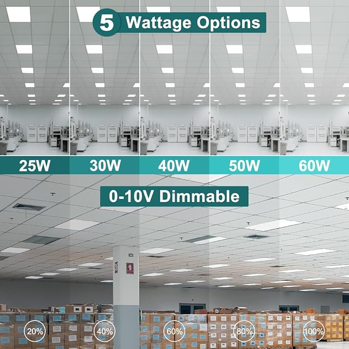 kadision 2x4 LED Flat Panel Light, 60W/50W/40W/30W/25W Adjustable, 5000K/4000K/3500K Selectable, 6600LM Dimmable LED Drop Ceiling Light Fixture, 100-277V ETL-Listed, 4-Pack