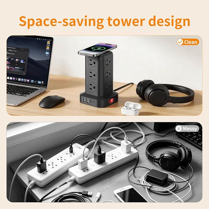Extension Cord with Multiple Outlets, SMALLRT Power Strip Tower, Outlet - Image 5