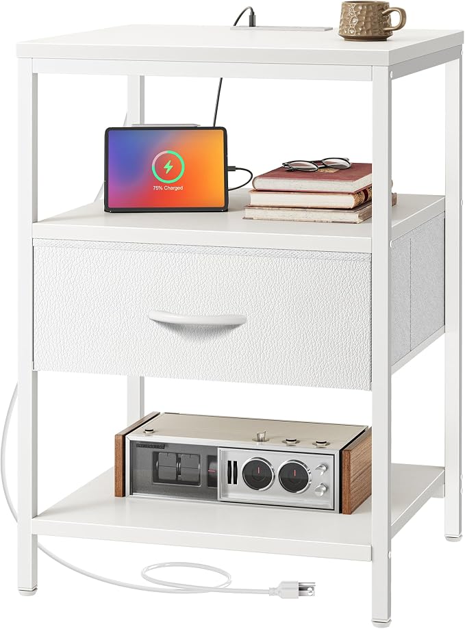 SUPERJARE Nightstand with Charging Station, USB-C Port, Bedside Table | 27.7 by SUPERJARE