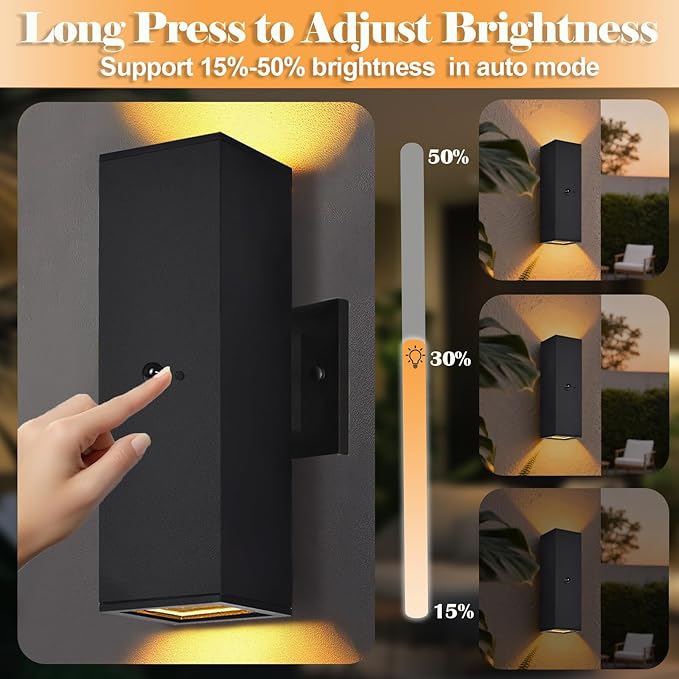 wowlite Motion Sensor Outdoor Wall Lights, Dusk to Dawn Outdoor Lighting with E26 Bulbs Included, 3 Lighting Modes Black Exterior Lighting Fixtures, Aluminum Outside Lights for House Porch Yard 2 Pack
