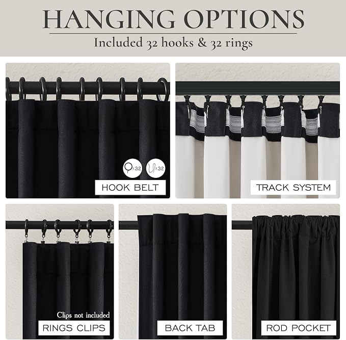 QJmydeco Black Curtains for Bedroom 90 Inch Long 2 Panels Set - Image 4