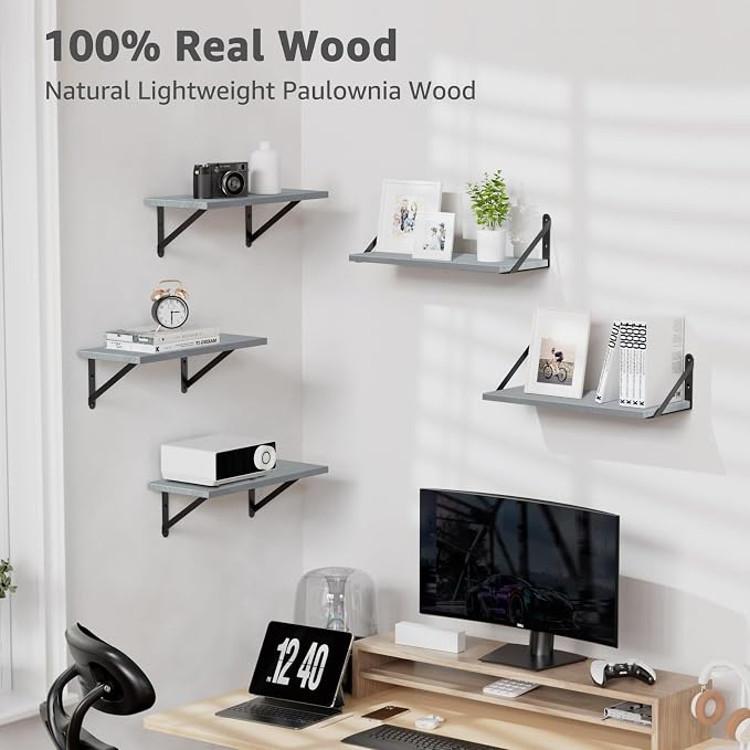Wall Shelves 7.3" Deep Solid Paulownia Wood | 15mm Thick, Wider & Longer & - Image 4