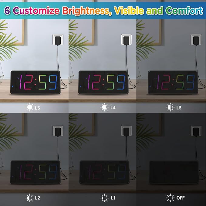 Peakeep Digital Alarm Clock for Bedroom Bedside, Large Display 5 Dimmers | - Image 4