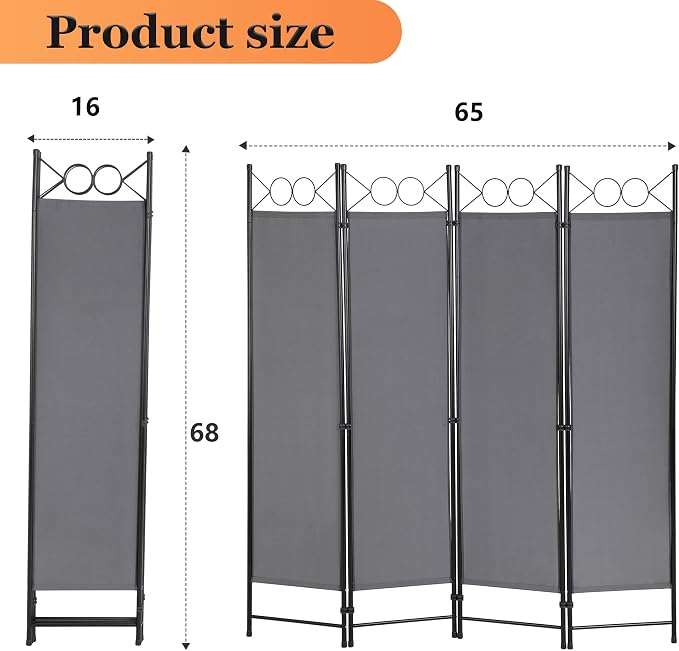 4 Panel Room Divider 6FT Steel Frame Screen Folding Privacy Divider - Image 7