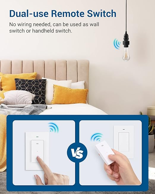 DEWENWILS Remote Control Light Socket, Wireless Light Switch for Pull Chain Light Lamp Fixtures, 100FT Range, No Wiring Needed, ETL Listed(1 Wall Mounted Controller+1 Bulb Base, Shorter Version)