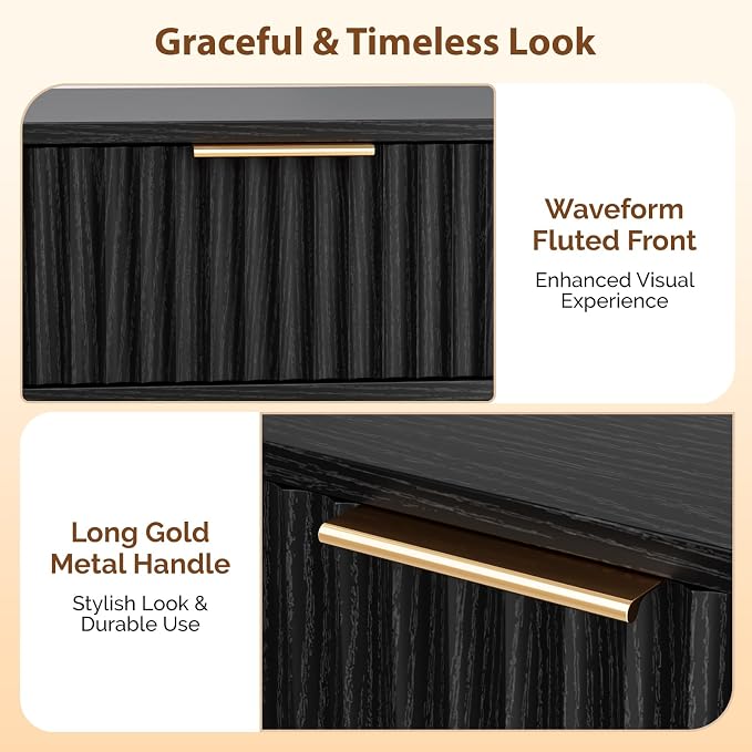 VINGLI Fluted Nightstand with Drawer, Bedside Table, End Tables Bedroom - Image 3
