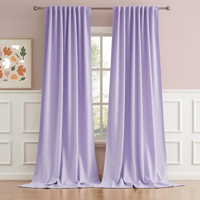 Lavender Curtains Room Darkening Curtains，Rod Pocket and Back Tab Thermal by DUALIFE