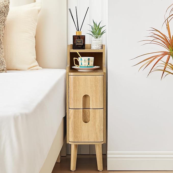 Small Nightstand Set of 2, Wood 2 Drawer Narrow Nightstand, Slim Side Table - Image 8