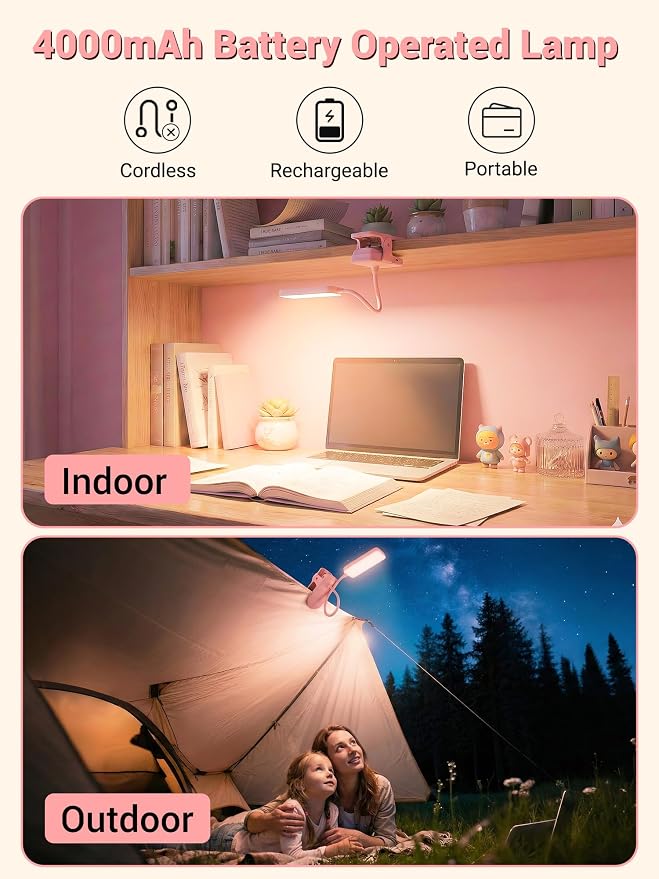 Pink Desk Lamp Cute Clip on Lamp, 45 Modes Dimmable+450 Lumen Clip on Light | - Image 4