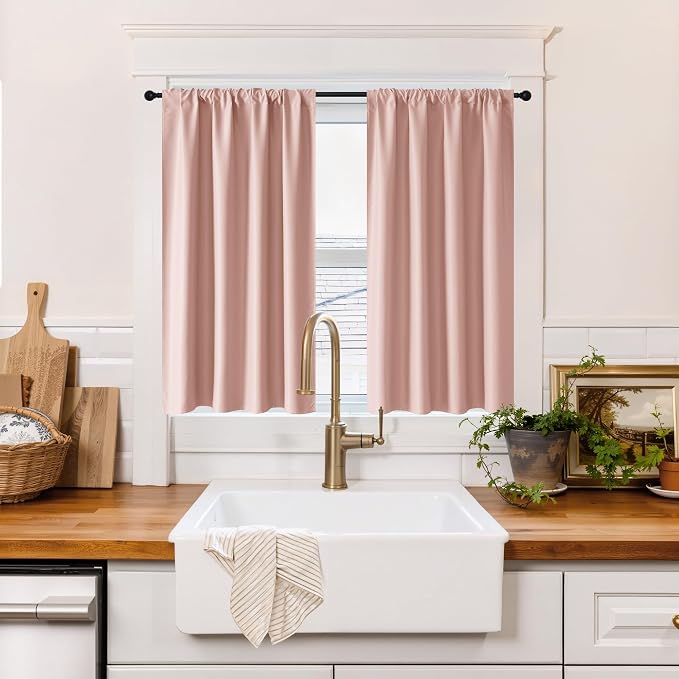 RYB HOME 100% Blackout Basement Curtains 36 inches Long, Heat & UV Blocking | by RYBHOME