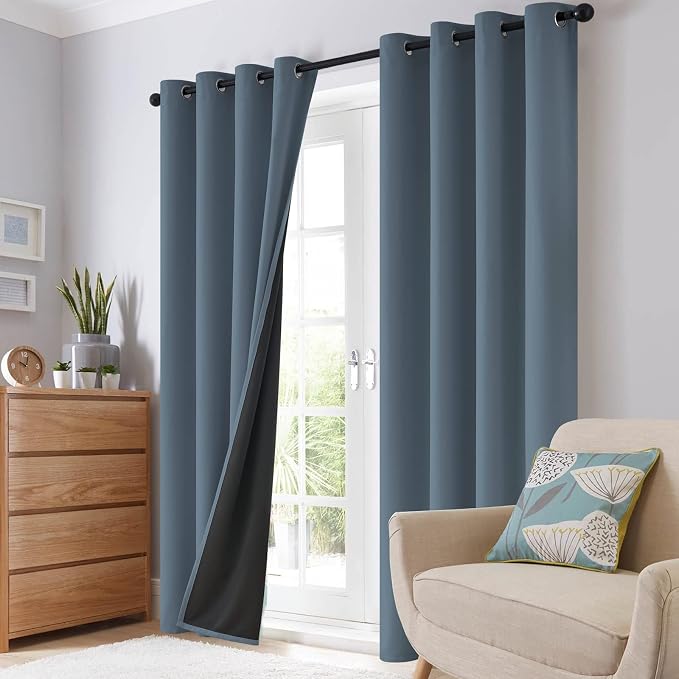 SimpleHome Stone Blue 100% Blackout Curtains Room Darkening Living Room 90L | - Image 8