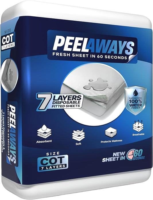 Peelaways Waterproof Disposable Bed Sheets – As Seen On Shark Tank | 7-Layer Absorbent Wellness Sheets for Elderly, Homecare, Hospital Use and Travel