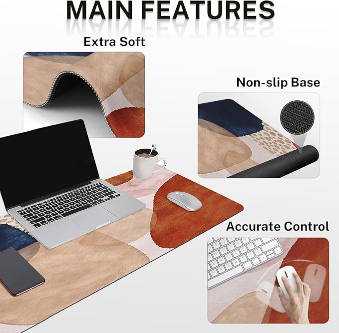 Britimes Abstract Boho Keyboard Mouse Pad Set 4in1 Large Mousepad+Keyboard Wrist Rest+Mouse Wrist Rest+Coaster Set with Ergonomic Design for Home Office Computer 35.4x15.7 inches