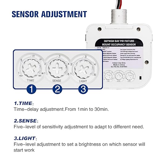 ECOELER Ceiling Occupancy Motion Sensor Switch, High Bay Fixture Mount 360° Ceiling Automatic Light Switch, 120/277VAC, UL, FCC Approved Passive Infrared Sensor