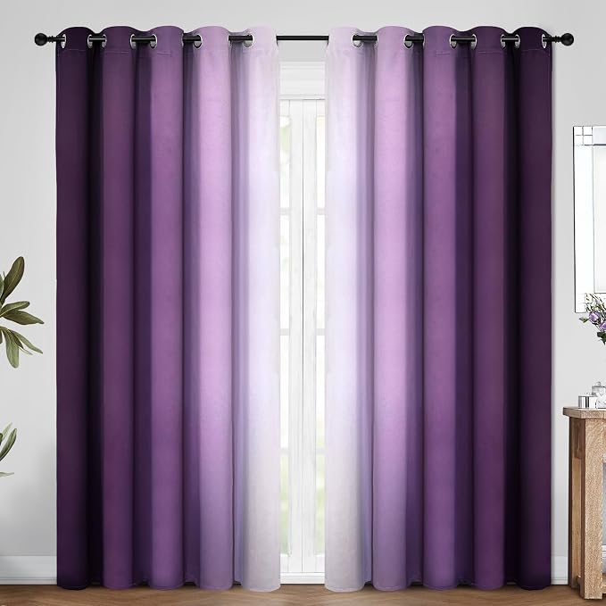 COSVIYA Grommet Room Darkening Ombre Purple Curtains W70xL84 inch | Purple and by COSVIYA