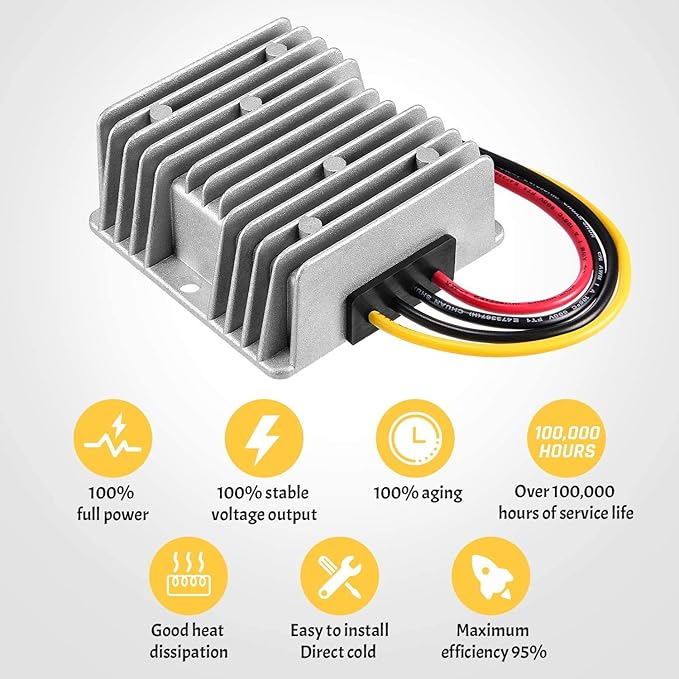 LEDMO DC/DC 24V Step Down to 12V Converter Regulator Reducer 20A 240W Automatic Reducer Transformer for Golf Cart Club Car Truck Vehicle Boat Solar System
