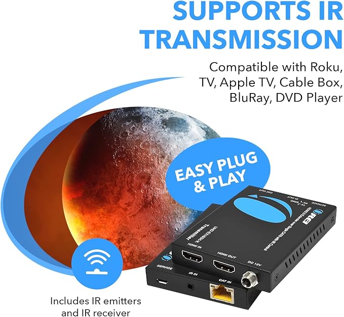 OREI HDMI Extender UltraHD Over Single Cat6/Cat7 Cable 4K @ 60Hz with HDR & IR Control - Up to 165 ft EDID Management