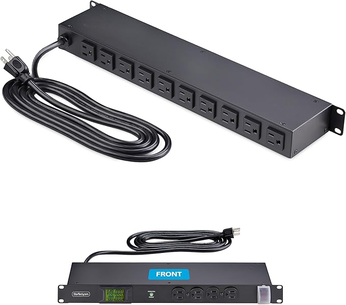 StarTech.com 16-Outlet Horizontal Rack Mount Metered PDU, 1U Server Power Strip w/Surge Protector, 8ft/2.4m Power Cable, TAA