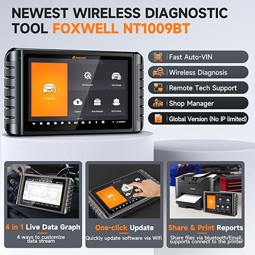 FOXWELL NT1009 All-System Bi-Directional Scan Tool with All Reset Services, Topology Mapping, V.A.G Guide & FCA SGW Support, CAN-FD DoIP Diagnostic Scanner for All Cars, 3-Year Free Updates