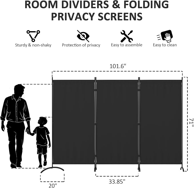 Room Divider 3 Panel Room Dividers and Folding Privacy Screens - Image 4