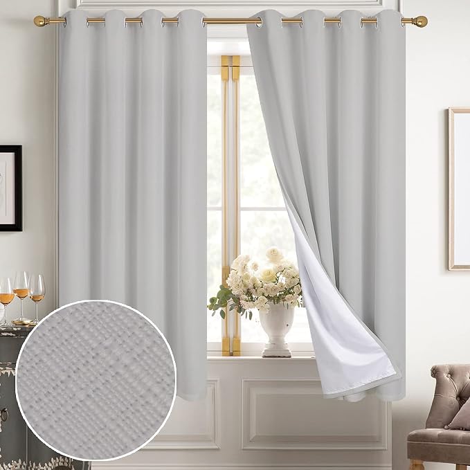 Diraysid 100% Blackout Curtains Light Grey Linen Curtains - Image 2